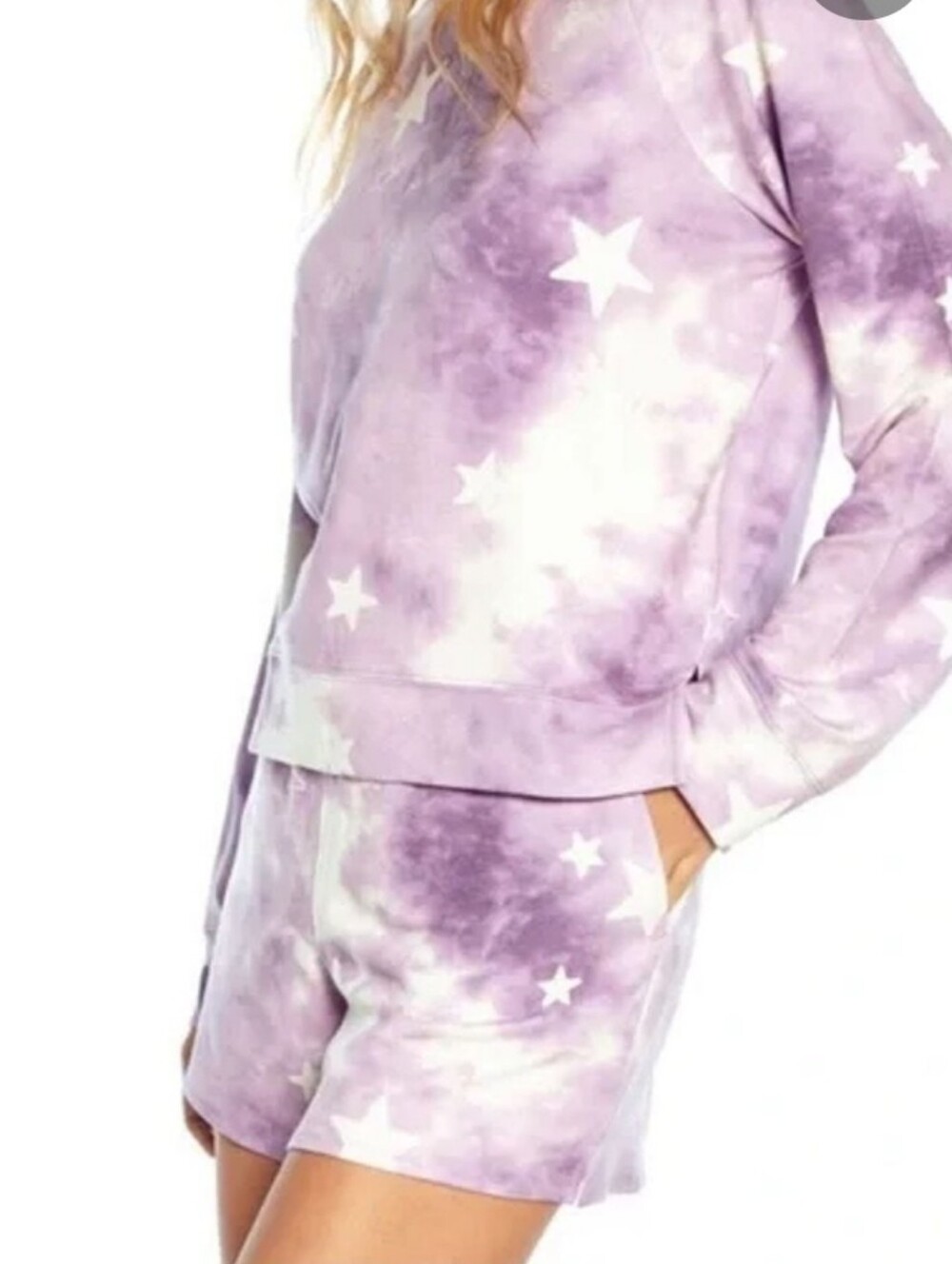 Wildfox Galaxy Star 2 Piece Loungewear Matching Set Size Large Purple White